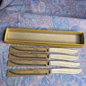 Vintage Quikut Tenite Steak Knives Stainless Steel Hollow Ground Set of 4 MCM